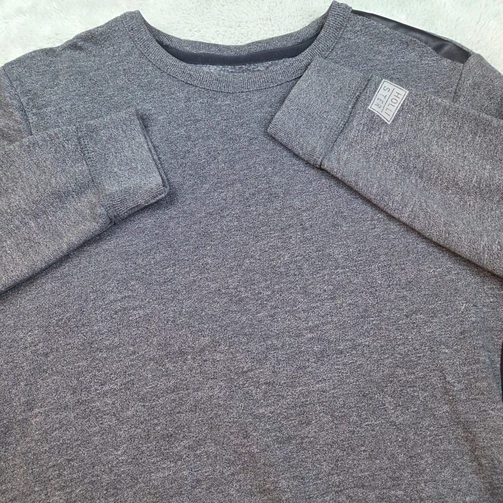 Hollister‎ Sweatshirt Mens L Crewneck Side Panel Fleece Charcoal Gray Black